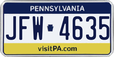 PA license plate JFW4635