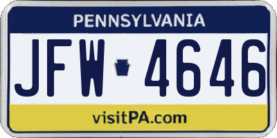 PA license plate JFW4646