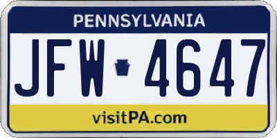 PA license plate JFW4647