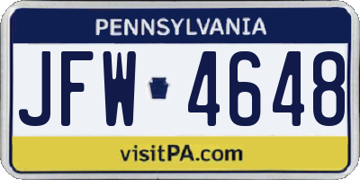 PA license plate JFW4648