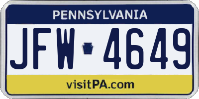PA license plate JFW4649