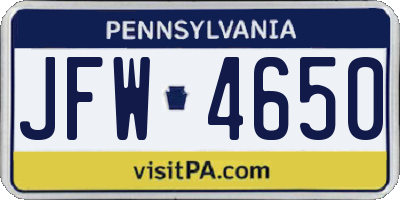 PA license plate JFW4650