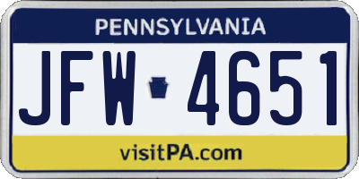 PA license plate JFW4651
