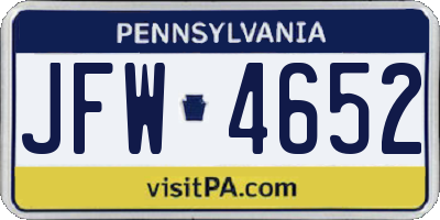 PA license plate JFW4652