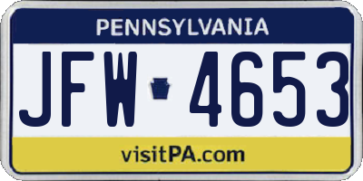 PA license plate JFW4653