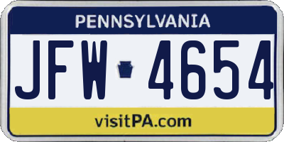 PA license plate JFW4654