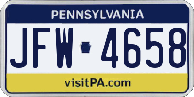 PA license plate JFW4658