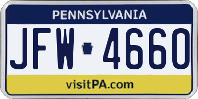 PA license plate JFW4660