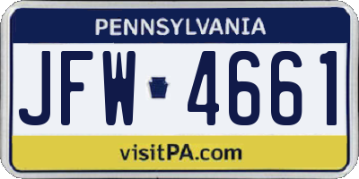 PA license plate JFW4661