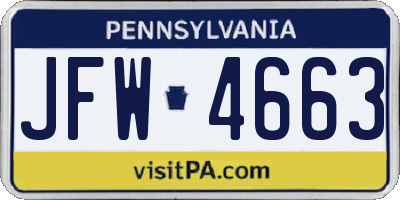 PA license plate JFW4663
