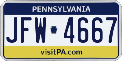 PA license plate JFW4667