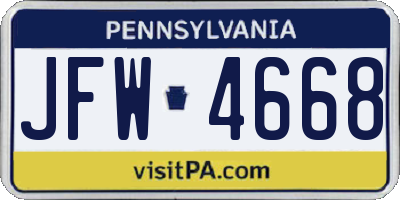 PA license plate JFW4668
