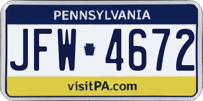 PA license plate JFW4672