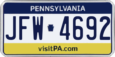 PA license plate JFW4692