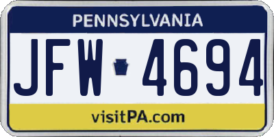 PA license plate JFW4694