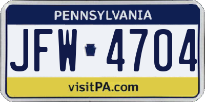 PA license plate JFW4704