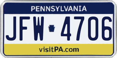 PA license plate JFW4706
