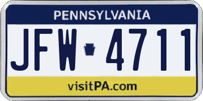 PA license plate JFW4711