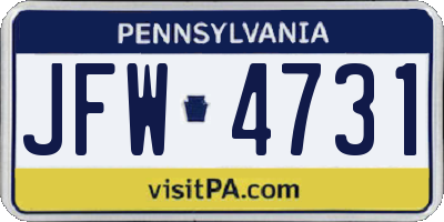 PA license plate JFW4731