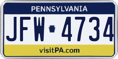 PA license plate JFW4734