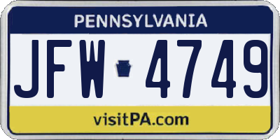 PA license plate JFW4749