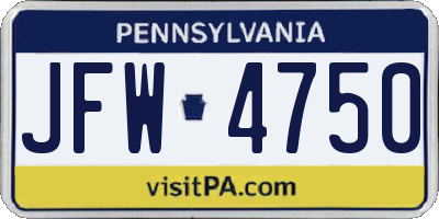 PA license plate JFW4750