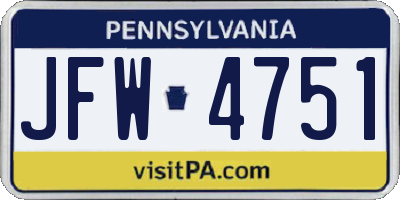 PA license plate JFW4751