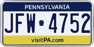 PA license plate JFW4752