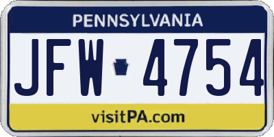 PA license plate JFW4754