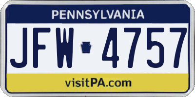 PA license plate JFW4757