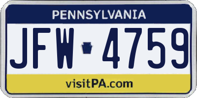 PA license plate JFW4759