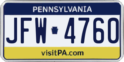 PA license plate JFW4760