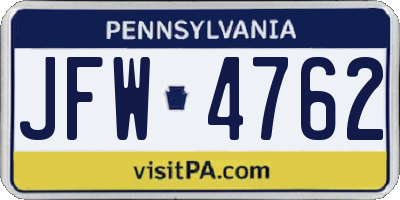 PA license plate JFW4762