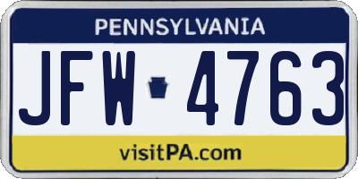 PA license plate JFW4763