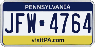 PA license plate JFW4764
