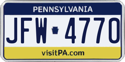 PA license plate JFW4770
