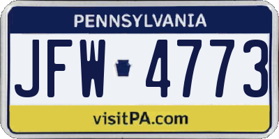 PA license plate JFW4773