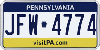 PA license plate JFW4774