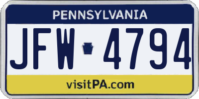 PA license plate JFW4794