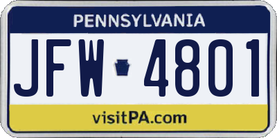 PA license plate JFW4801
