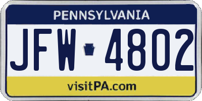 PA license plate JFW4802