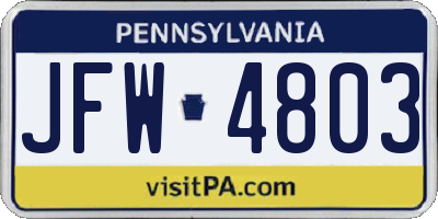 PA license plate JFW4803