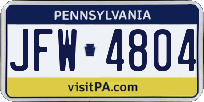 PA license plate JFW4804