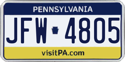 PA license plate JFW4805