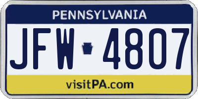 PA license plate JFW4807