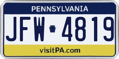 PA license plate JFW4819