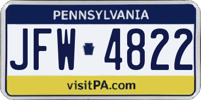 PA license plate JFW4822
