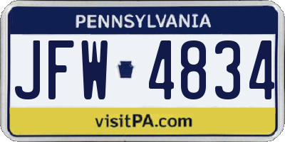 PA license plate JFW4834