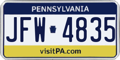 PA license plate JFW4835
