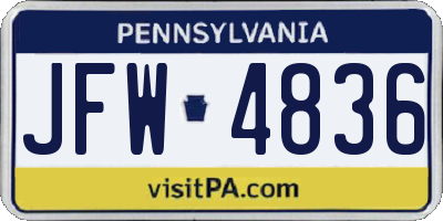 PA license plate JFW4836